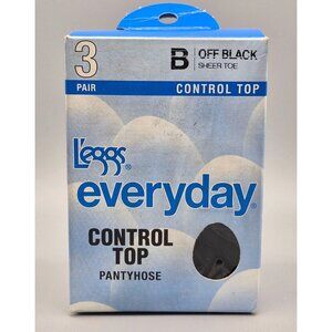 NOS NEW Leggs Everyday Pantyhose Size B Off Black 3 Pair Pack Control Top